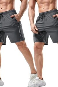 Pack of 2 Men's Sports Shorts | Rapid Dry Shorts for Gym, Workout & Casual Wear | Lightweight 3/4 Length Activewear for Summer & Home Use (Grey)