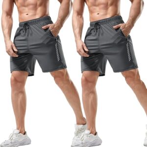 Pack of 2 Men's Sports Shorts | Rapid Dry Shorts for Gym, Workout & Casual Wear | Lightweight 3/4 Length Activewear for Summer & Home Use (Grey)