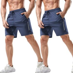Pack of 2 Men's Sports Shorts | Rapid Dry Shorts for Gym, Workout & Casual Wear | Lightweight 3/4 Length Activewear for Summer & Home Use (Navy)