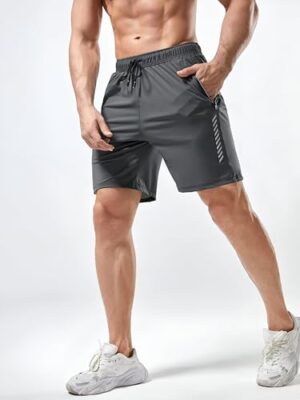 Pack of 2 Men's Sports Shorts | Rapid Dry Shorts for Gym, Workout & Casual Wear | Lightweight 3/4 Length Activewear for Summer & Home Use (Grey) - Image 5